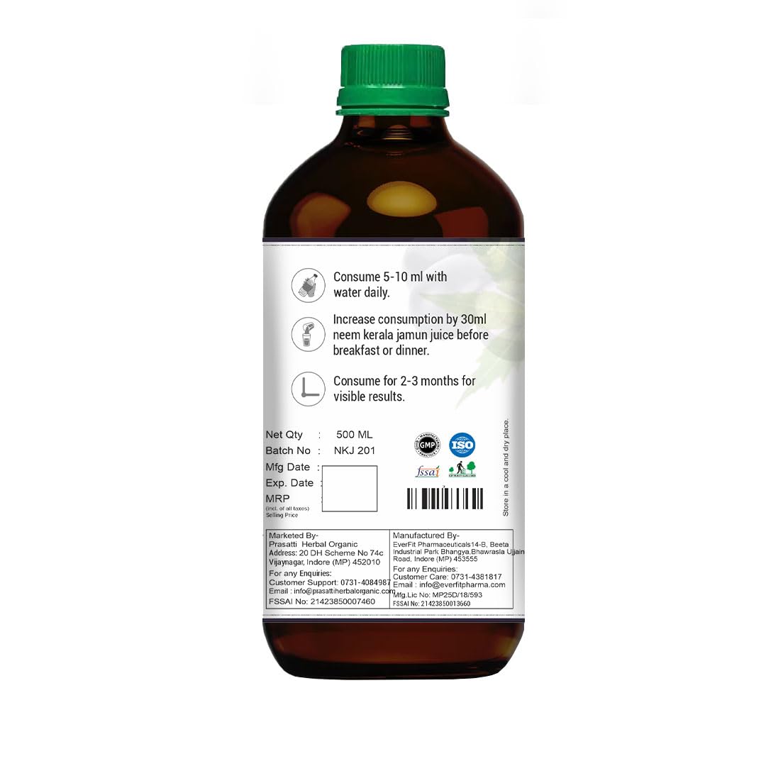 Prasatti Herbal Organic Neem Karela Jamun Juice  - 500 ml