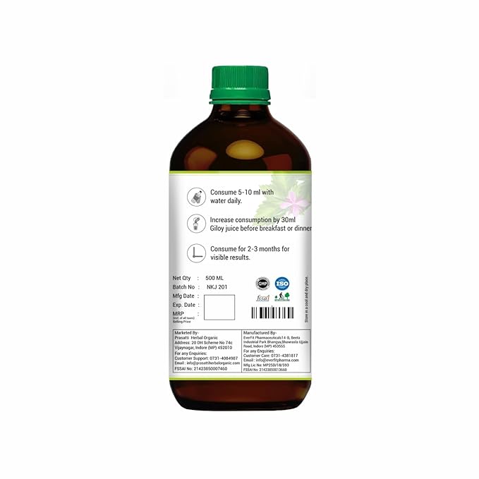 Prasatti Herbal Organic Giloy Juice - 500 Ml | Ayurvedic Health Juice for Immunity