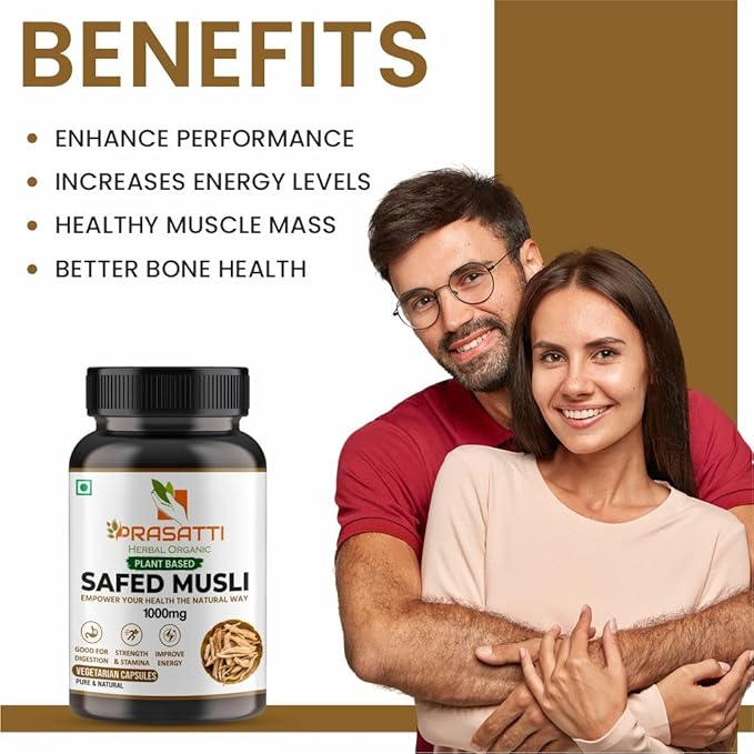 Prasatti Herbal Organic Plant Based Safed Musli Capsules - 120 Veg Caps