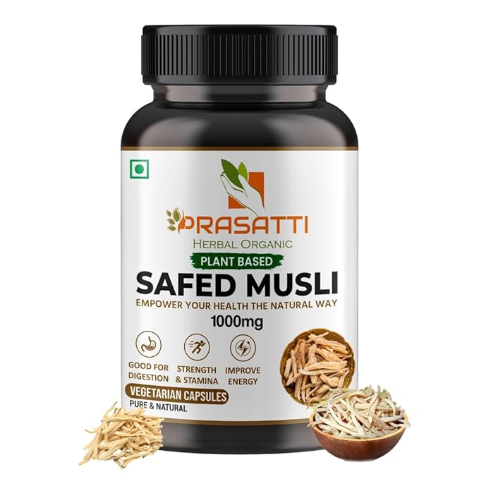 Prasatti Herbal Organic Plant Based Safed Musli Capsules - 120 Veg Caps