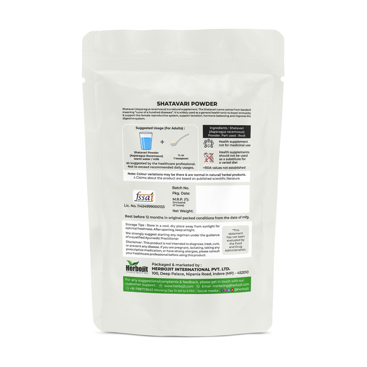 Herbojit Shatavari Powder - 250 Gms