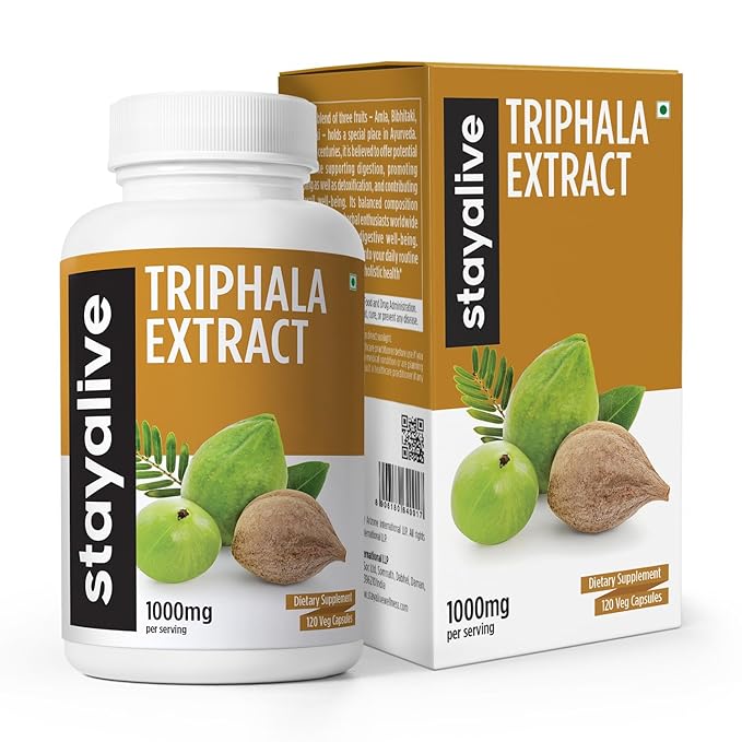 StayAlive Pure Triphala Extract Capsules 1000mg Extra Strength Herbal Supplement - 120 caps