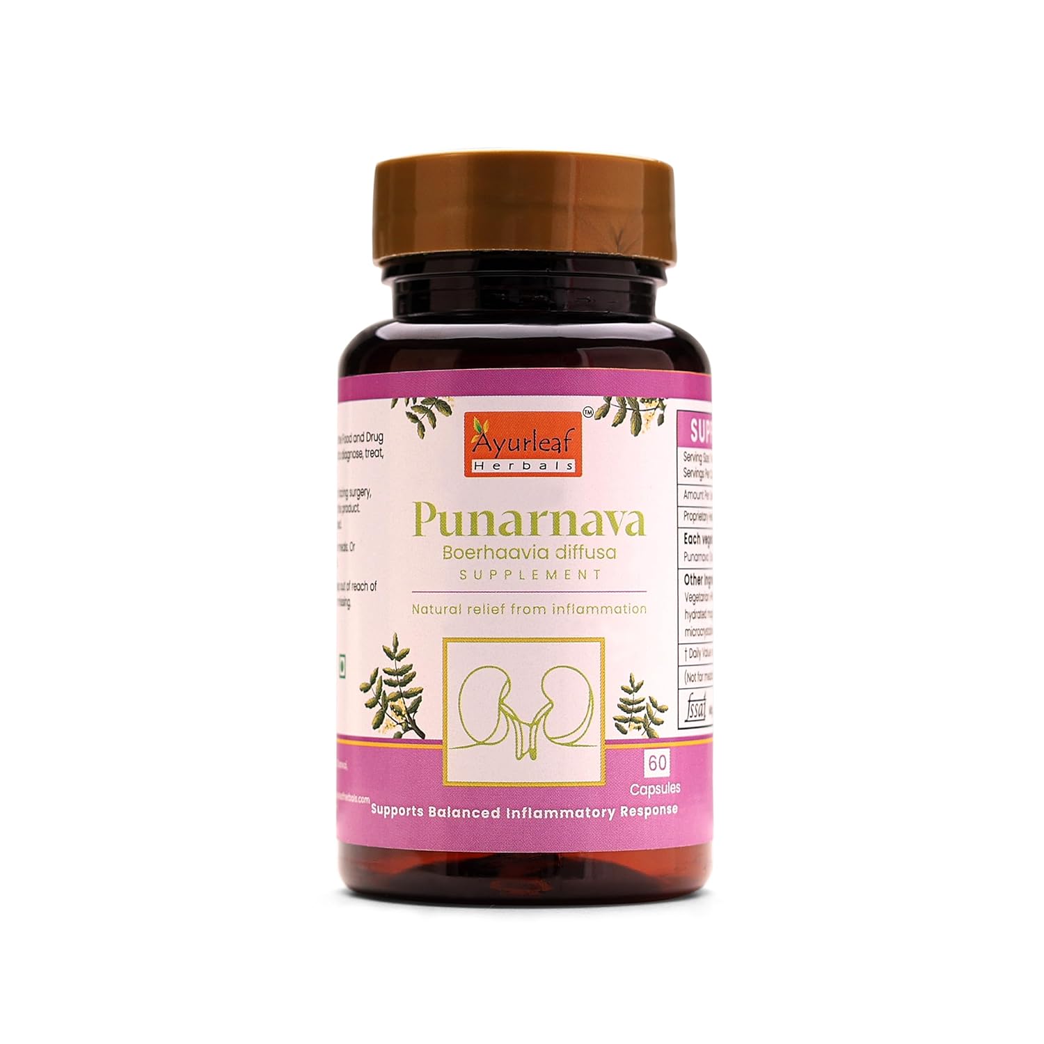 Ayurleaf Herbals Punarnava Capsules Heart and Urinary Health - 60 Caps