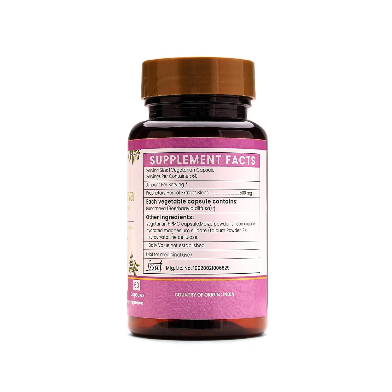 Ayurleaf Herbals Punarnava Capsules Heart and Urinary Health - 60 Caps
