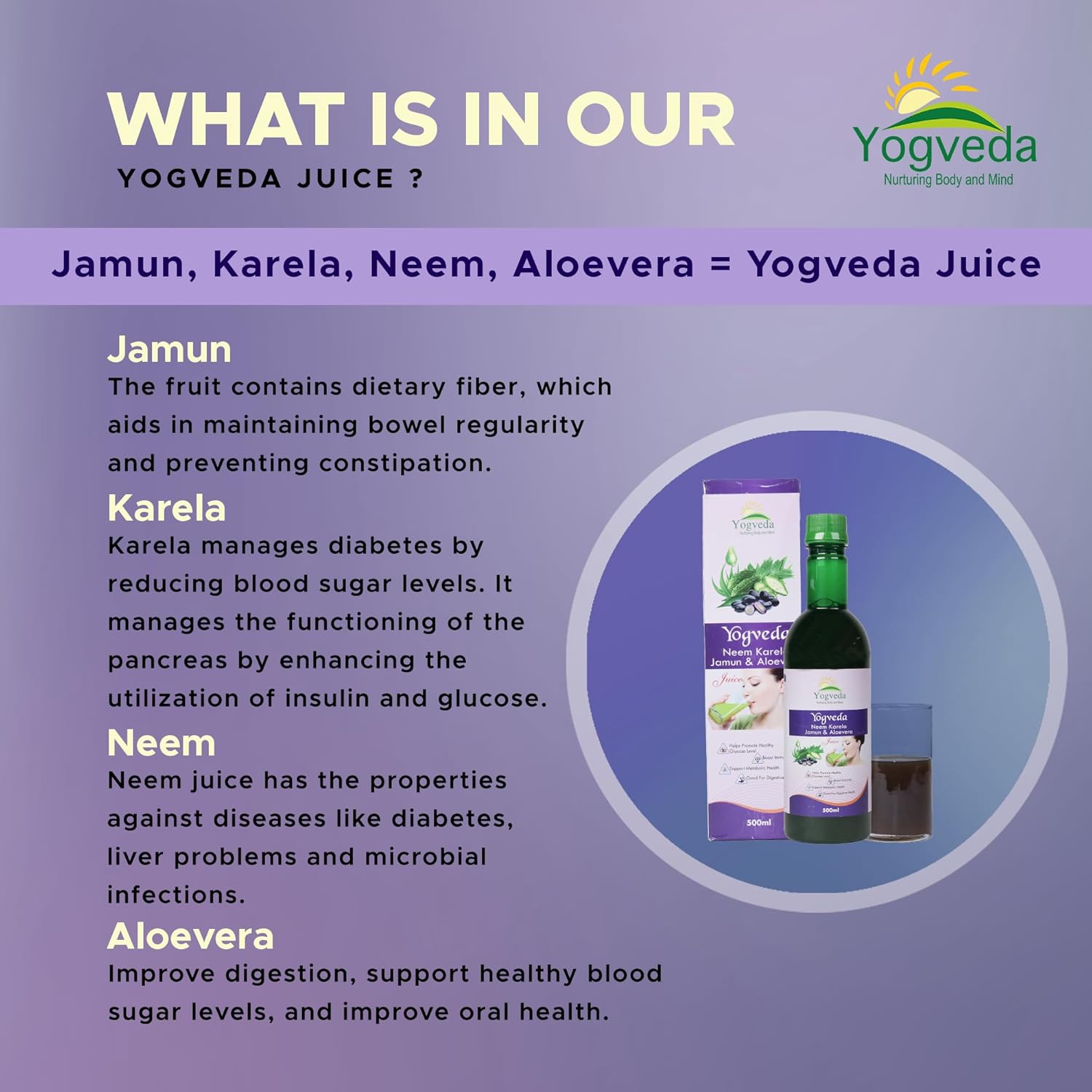 Yogveda Jamun Neem Karela Juice - 500 ml