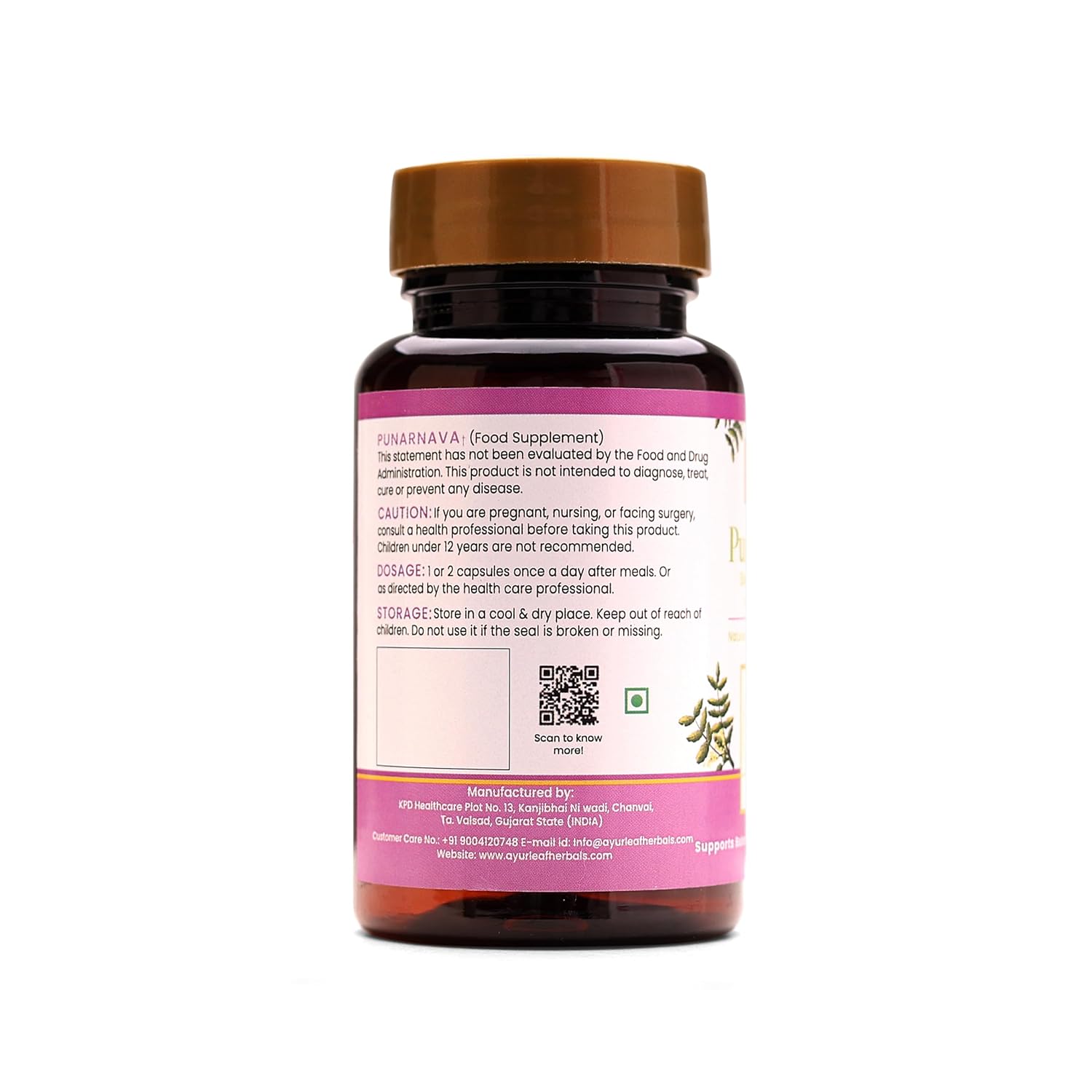 Ayurleaf Herbals Punarnava Capsules Heart and Urinary Health - 60 Caps