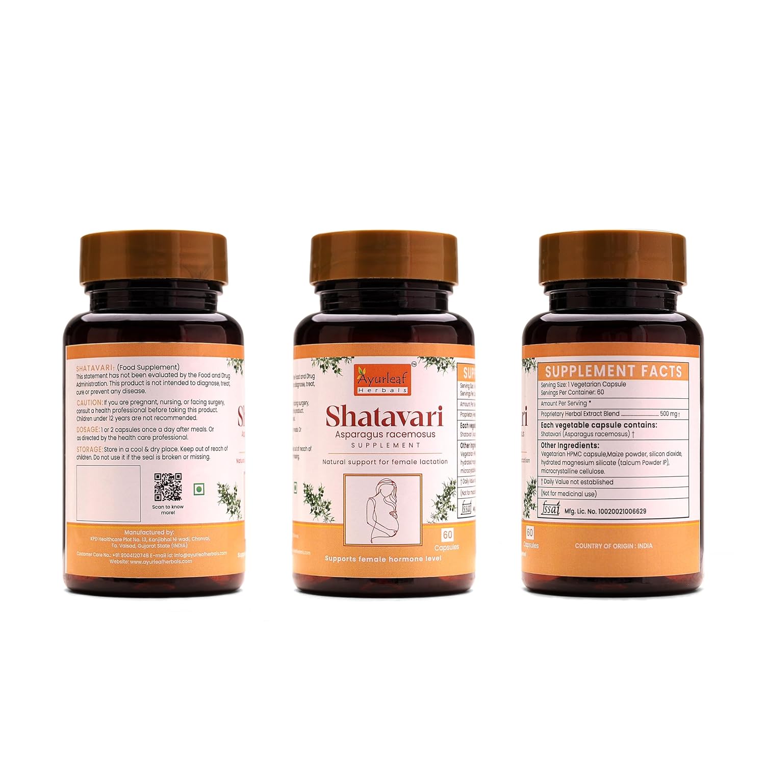 Ayurleaf Herbals Shatavari Capsules With Goodness of Natural Satavari - 60 Caps | Pack of 2