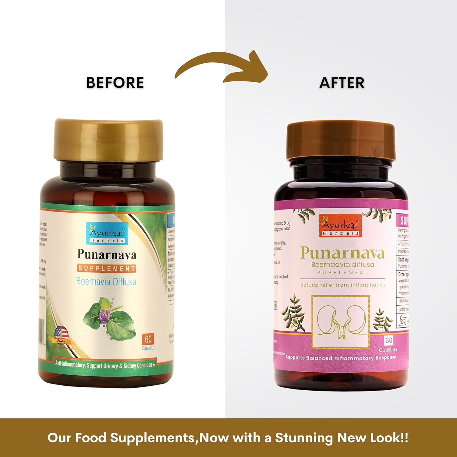 Ayurleaf Herbals Punarnava Capsules Heart and Urinary Health - 60 Caps