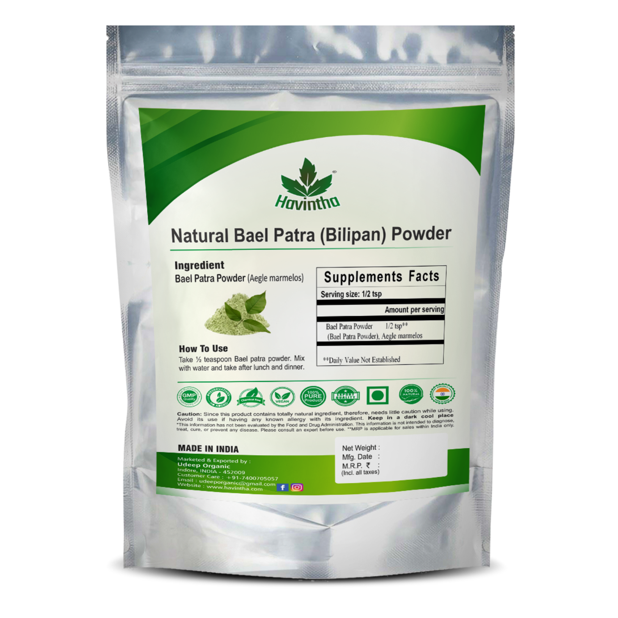 Havintha Natural Bilva Bael Patra/Leaf Powder - 227 gms – AyushKart