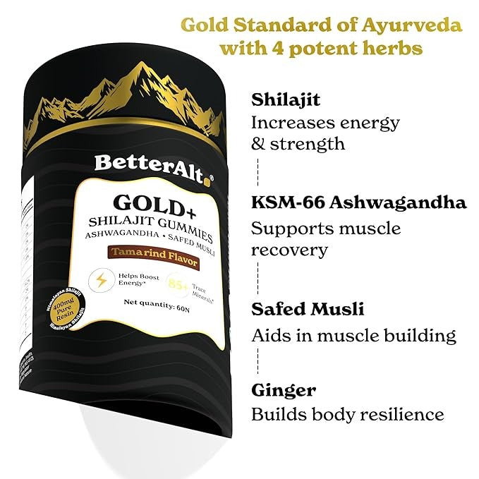 Better Alt Gold+ Shilajit Gummies With Ashwagandha, Safed Musli - 60 G ...