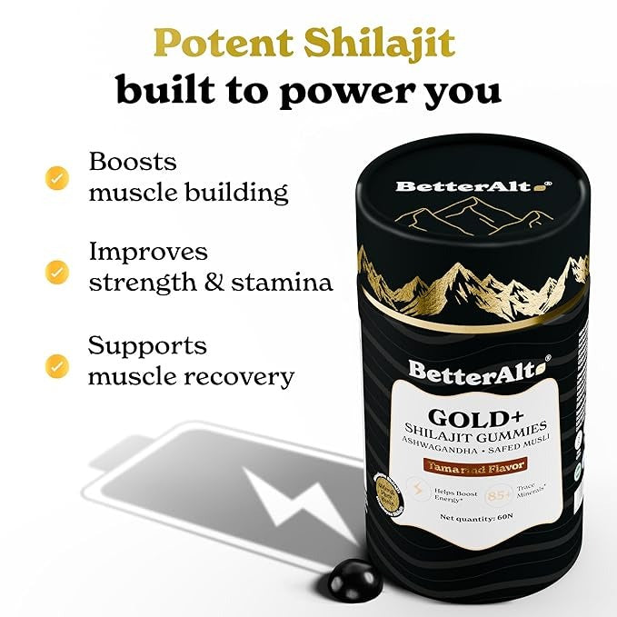 Better Alt Gold+ Shilajit Gummies With Ashwagandha, Safed Musli - 60 G ...